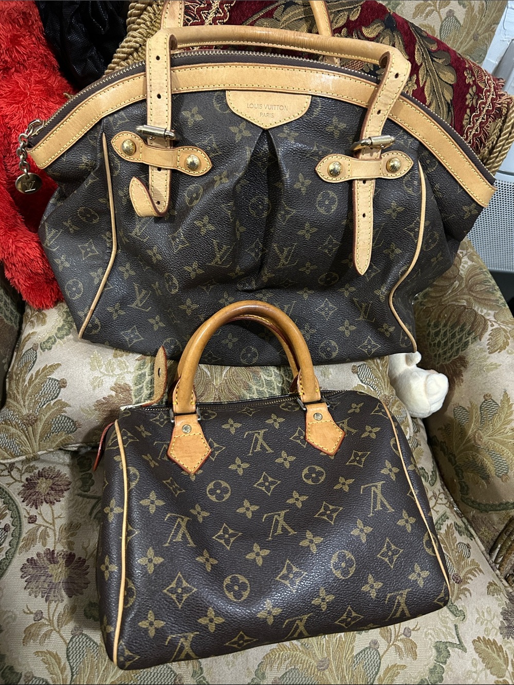 Bundle 2 leather brown bag Canvas Double Satchel Set in Brown and Tan